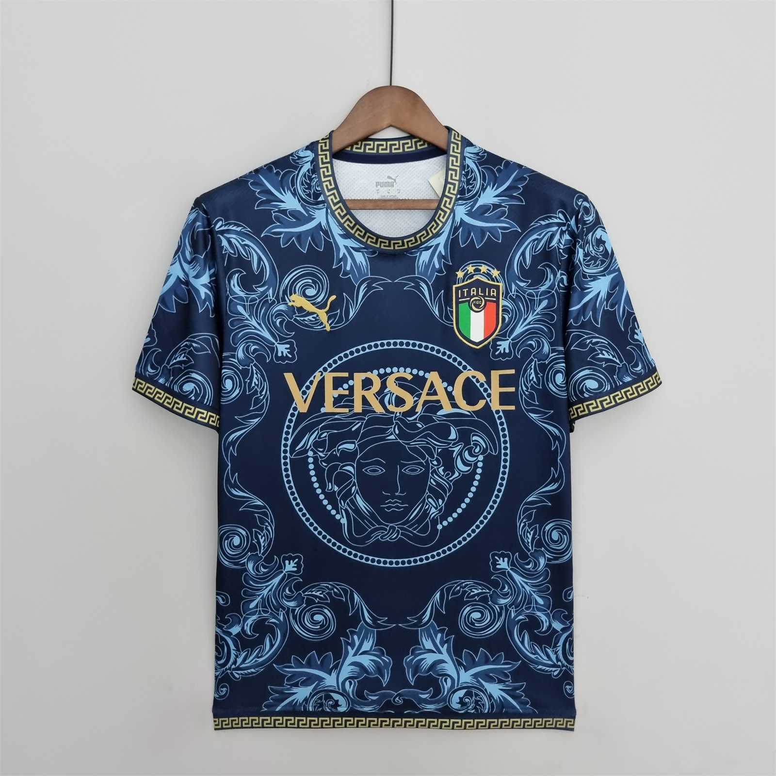 Italy Soccer Jersey x Versace Blue Special Edition Custom Shirt 2022 - Jersey