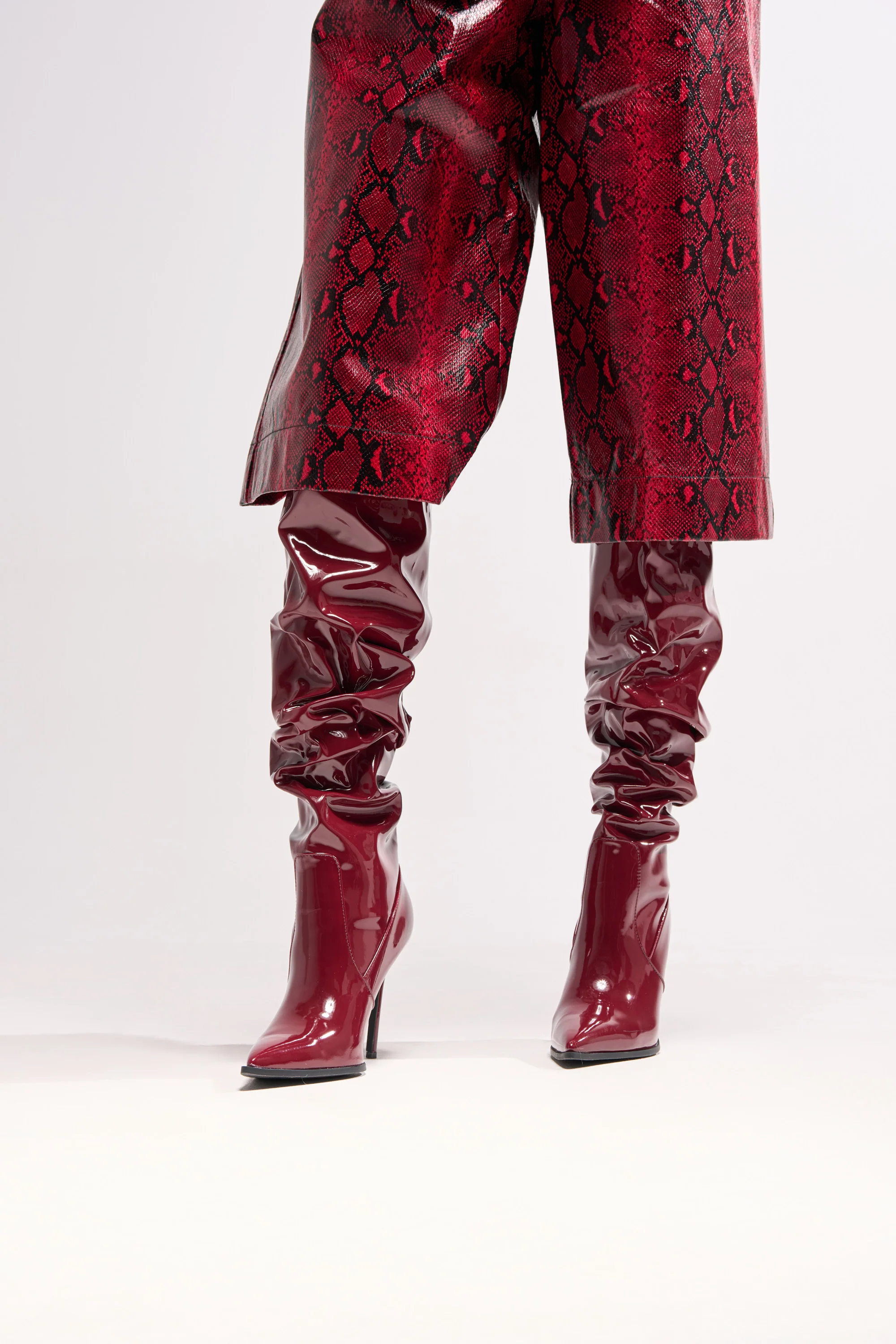 AZALEA WANG MITICA BURGUNDY PATENT SLOUCH BOOT - Akira Wear