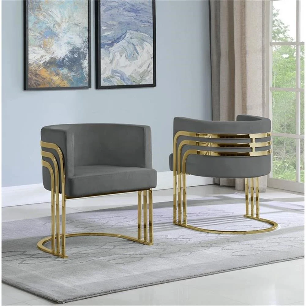 Maklaine Dark Gray Velvet Accent Barrel Leisure Chair with Gold Chrome Legs