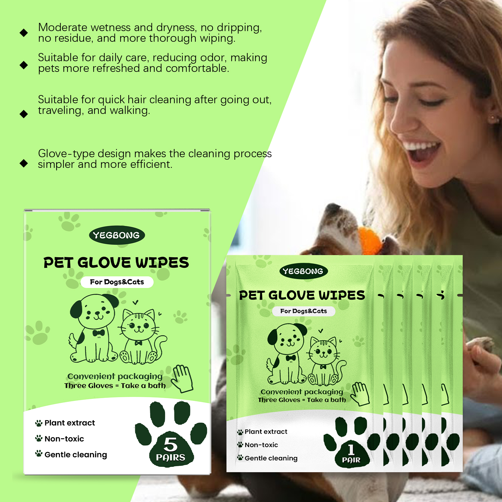 Yegbong No-Rinse Pet Cleaning Gloves