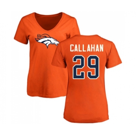 Football Women's Denver Broncos #29 Bryce Callahan Orange Name & Number Logo T-Shirt - Jersey