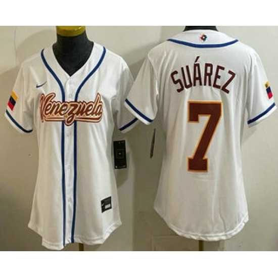 Women's Venezuela #7 Eugenio Suarez White 2026 World Baseball Classic Cool Base Jersey - Jersey