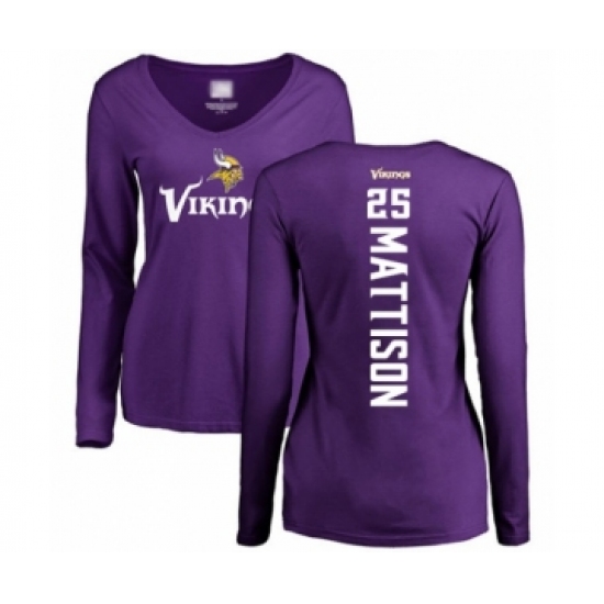 Football Women's Minnesota Vikings #25 Alexander Mattison Purple Backer Slim Fit Long Sleeve T-Shirt - Jersey