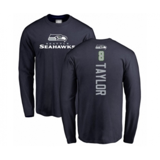 Football Seattle Seahawks #8 Jamar Taylor Navy Blue Backer Long Sleeve T-Shirt - Jersey