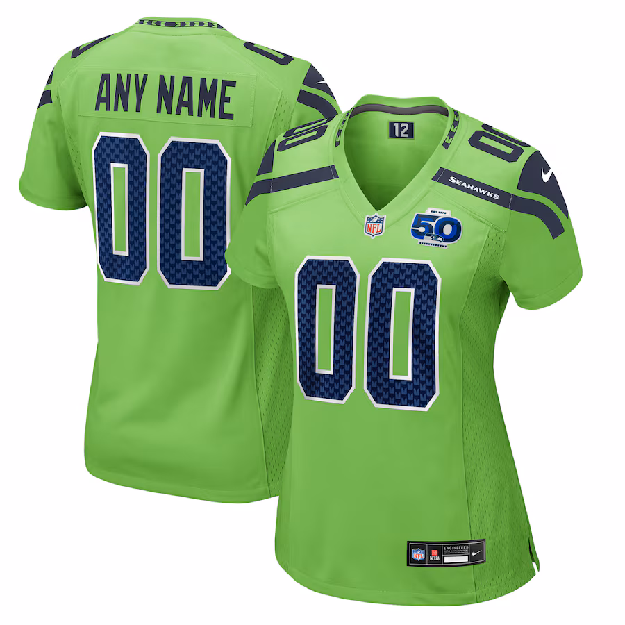 Women's Seattle Seahawks Nike Neon Green 50th Season Alternate Custom Game Jersey - Jersey