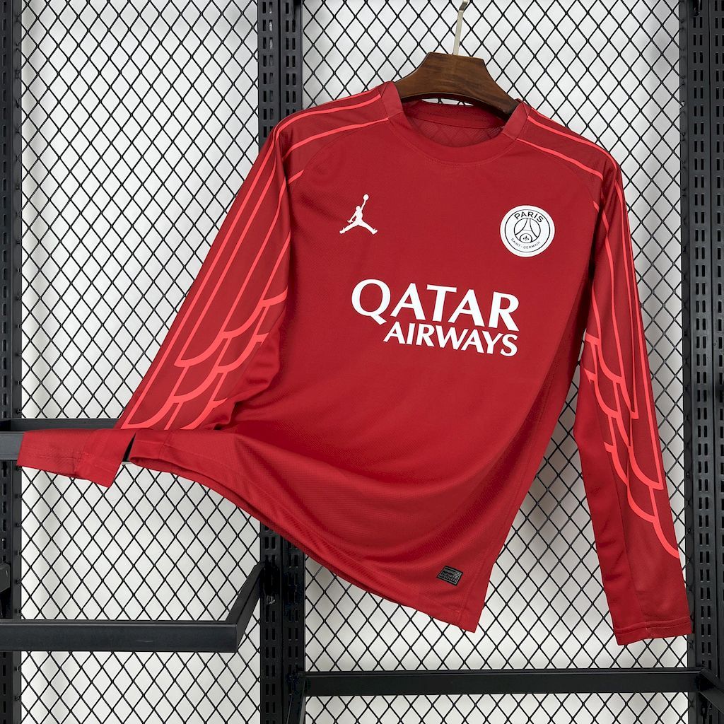 PSG Soccer Jersey Red Custom Long Sleeve Shirt 2025/26 - Jersey