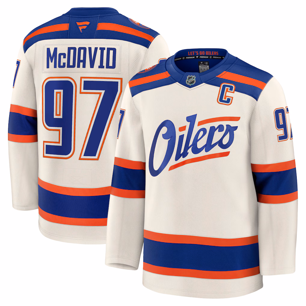 Men's Edmonton Oilers Connor McDavid Fanatics Light Beige Alternate Premium Jersey - Jersey