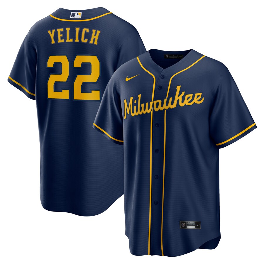 Men's Milwaukee Brewers Christian Yelich Nike Navy Alternate 2 Replica Jersey - Jersey
