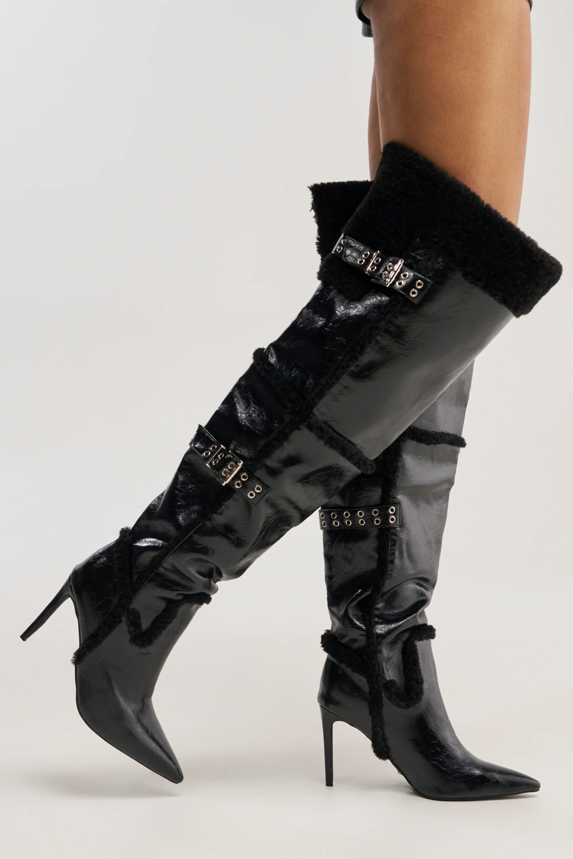 AZALEA WANG XO SHERPA LINED PU STILETTO BOOT - Akira Wear