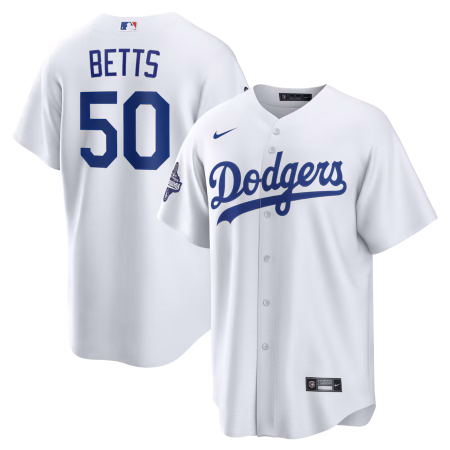 Men's Los Angeles Dodgers Mookie Betts Nike White 2025 World Series Champions Home Replica Jersey - Jersey