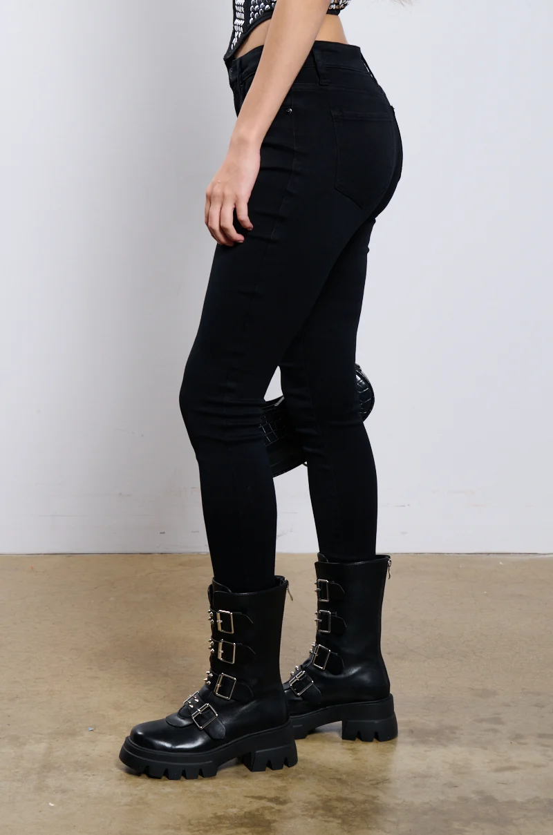 FLEX-FIT HIGH WAISTED SUPER STRETCHY SKINNY JEANS IN BLACK - Akira Wear