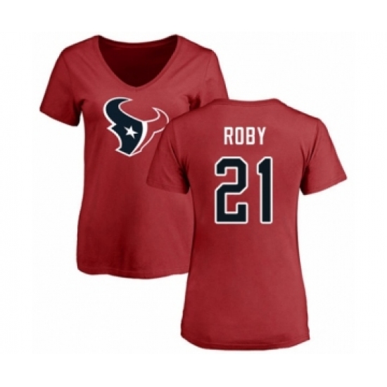 Football Women's Houston Texans #21 Bradley Roby Red Name & Number Logo T-Shirt - Jersey