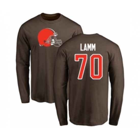 Football Cleveland Browns #70 Kendall Lamm Brown Name & Number Logo Long Sleeve T-Shirt - Jersey