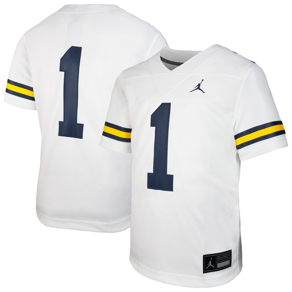 Youth Jordan Brand #1 White Michigan Wolverines Untouchable Replica Game Jersey - Jersey