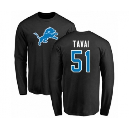 Football Detroit Lions #51 Jahlani Tavai Black Name & Number Logo Long Sleeve T-Shirt - Jersey