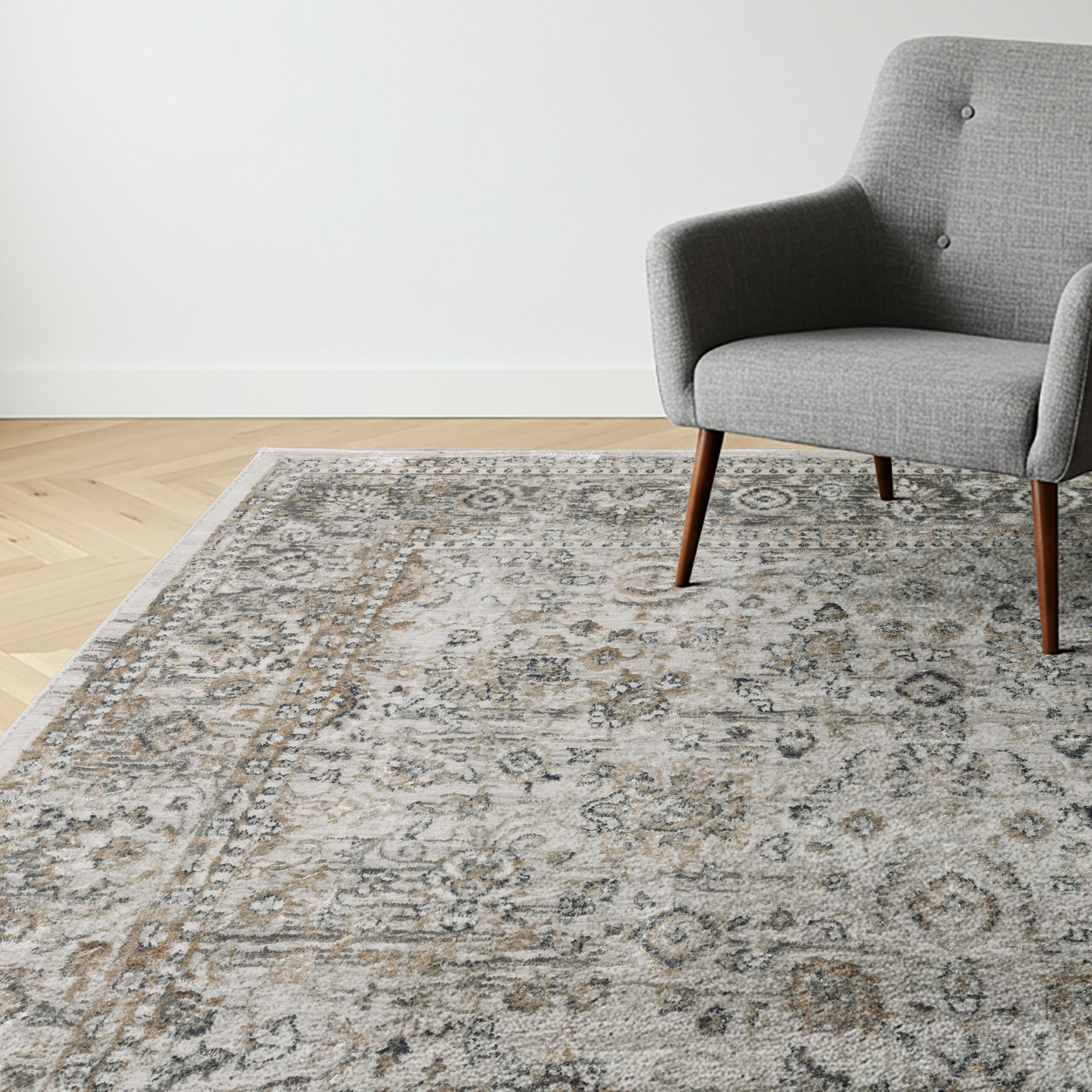 Divina Area Rug, Leona Gray, 5’3”x7’