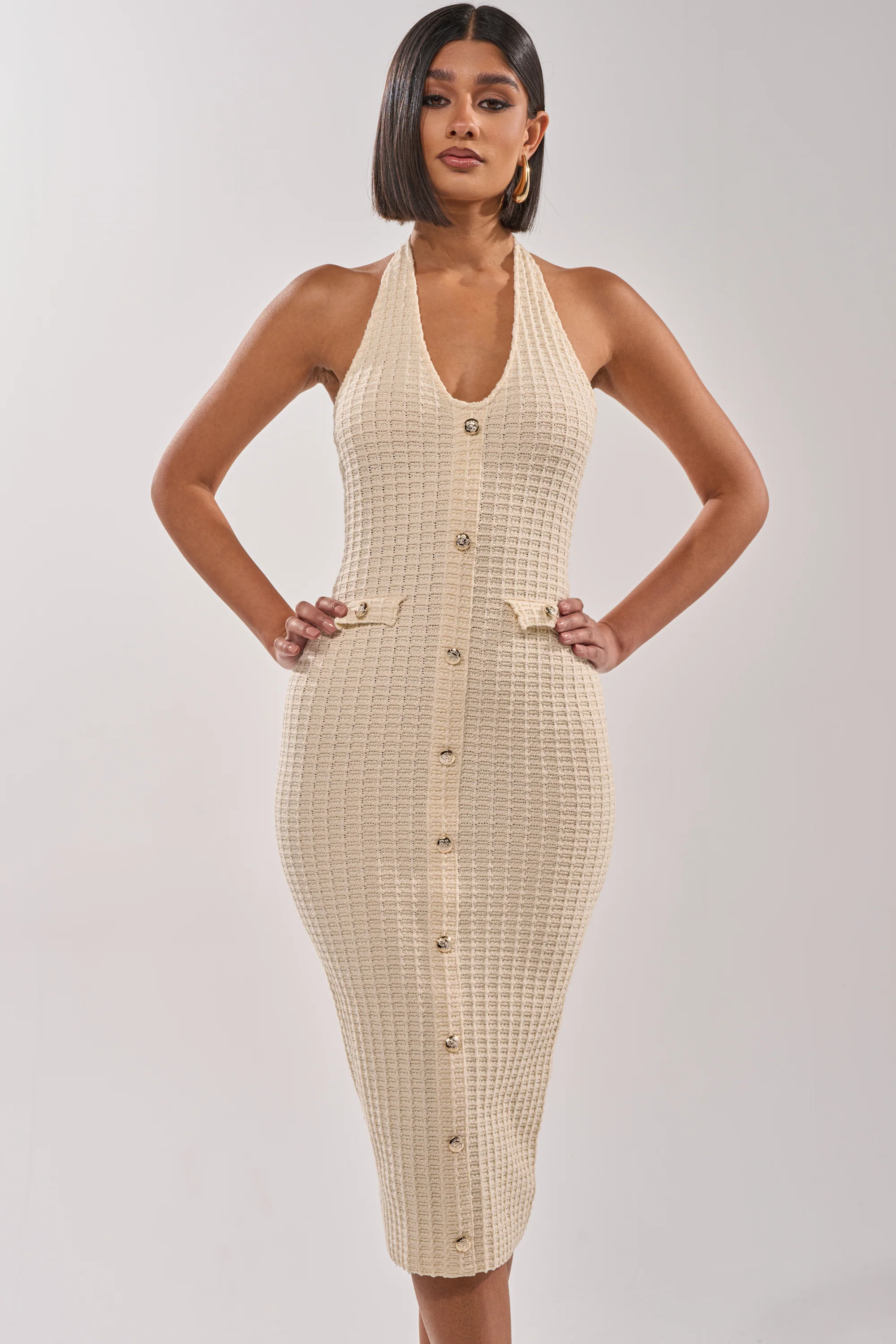 BUTTONED DOWN BADDIE MIDI DRESS IN WHITE - Akira Wear
