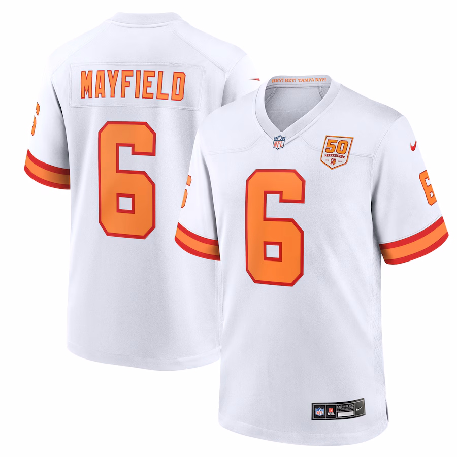 Men's '76 Tampa Bay Buccaneers Baker Mayfield Nike White 50th Season Game Jersey - Jersey