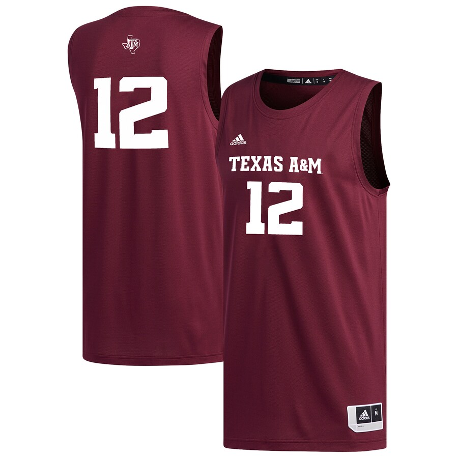 Men's adidas #12 Maroon Texas A&M Aggies Replica Basketball Jersey - Jersey