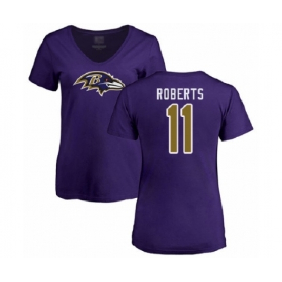Football Women's Baltimore Ravens #11 Seth Roberts Purple Name & Number Logo T-Shirt - Jersey
