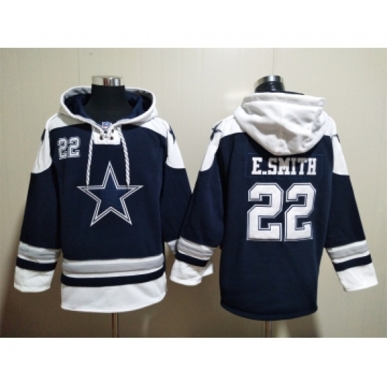 Men's Dallas Cowboys #22 Emmitt Smith Navy Blue Ageless Must Have Lace Up Pullover Hoodie - Jersey