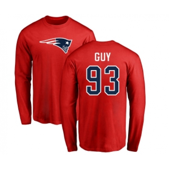 Football New England Patriots #93 Lawrence Guy Red Name & Number Logo Long Sleeve T-Shirt - Jersey