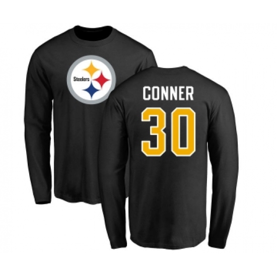 Football Pittsburgh Steelers #30 James Conner Black Name & Number Logo Long Sleeve T-Shirt - Jersey