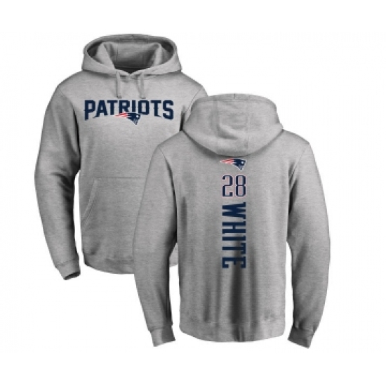Football New England Patriots #28 James White Ash Backer Pullover Hoodie - Jersey