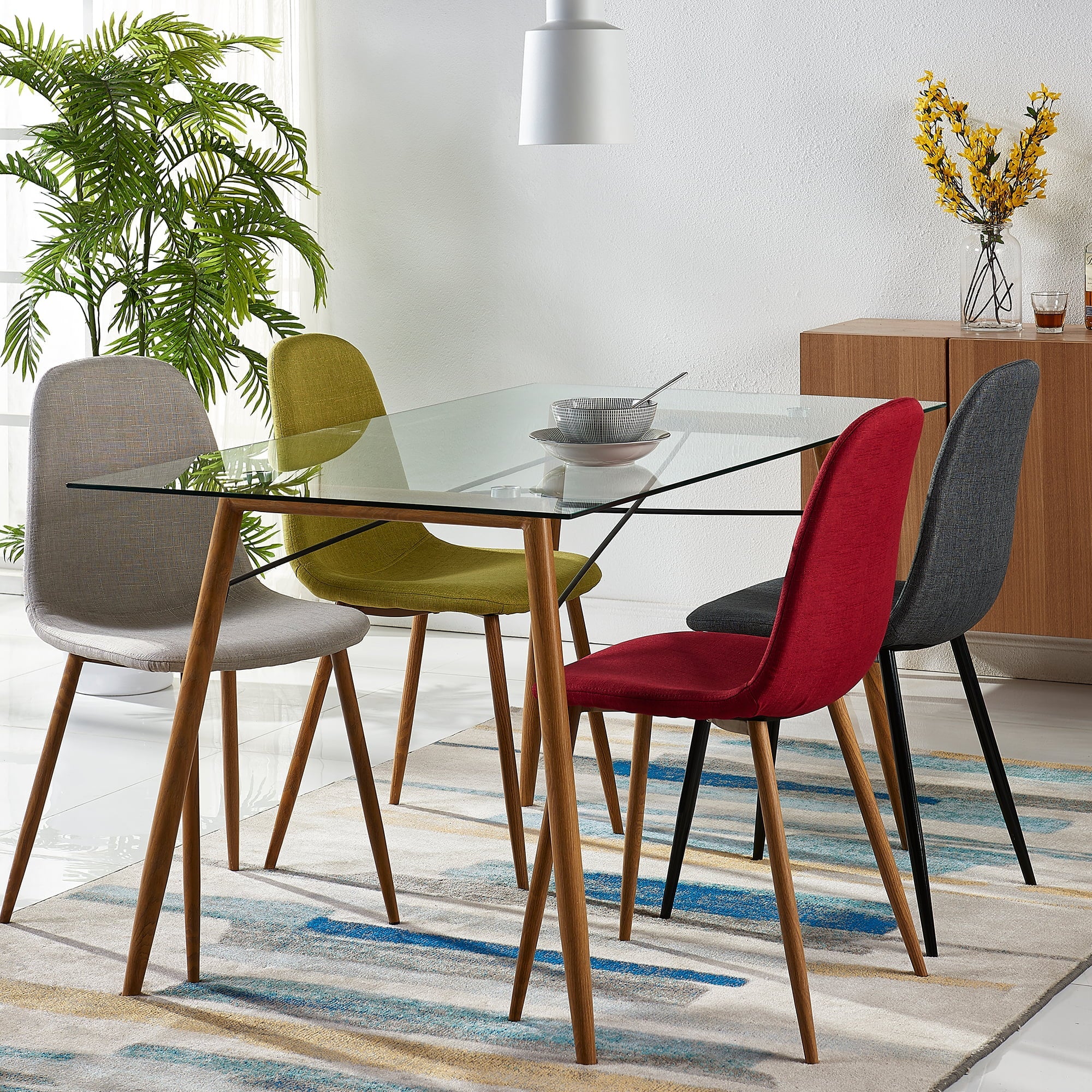 Teamson Home Minimalist Dining Chair with Wood Grain Metal Legs, Natural/White (Set of 2)