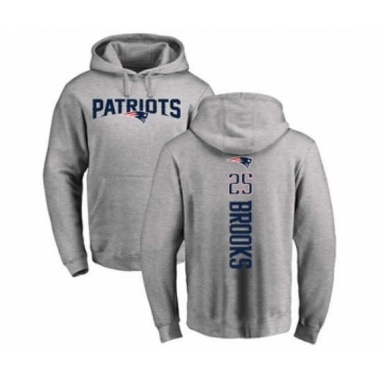 Football New England Patriots #25 Terrence Brooks Ash Backer Pullover Hoodie - Jersey