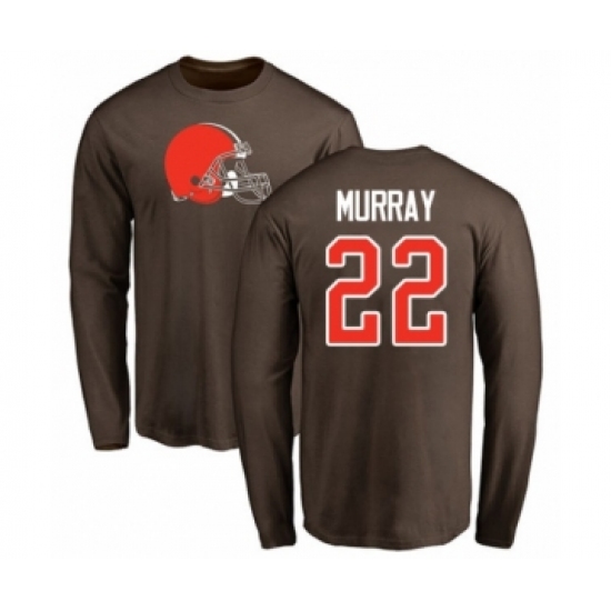 Football Cleveland Browns #22 Eric Murray Brown Name & Number Logo Long Sleeve T-Shirt - Jersey
