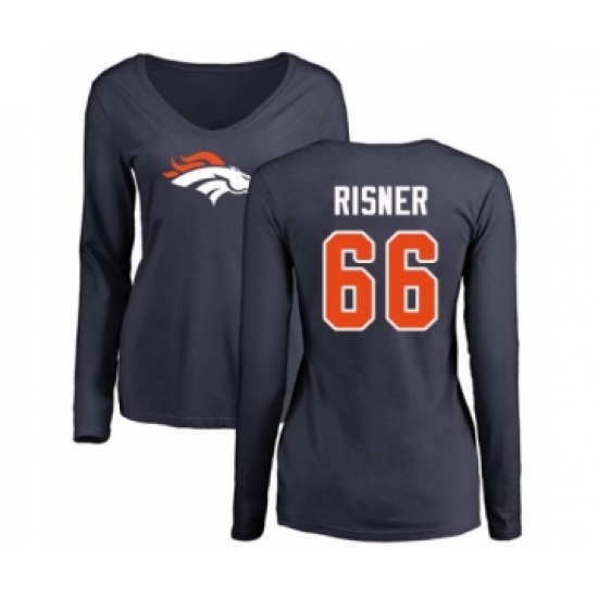 Football Women's Denver Broncos #66 Dalton Risner Navy Blue Name & Number Logo Long Sleeve T-Shirt - Jersey