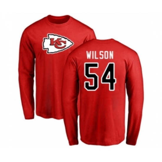 Football Kansas City Chiefs #54 Damien Wilson Red Name & Number Logo Long Sleeve T-Shirt - Jersey