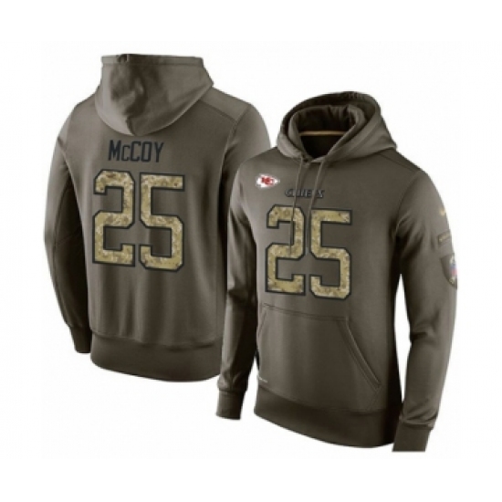 Football Men's Kansas City Chiefs #25 LeSean McCoy Green Salute To Service Pullover Hoodie - Jersey