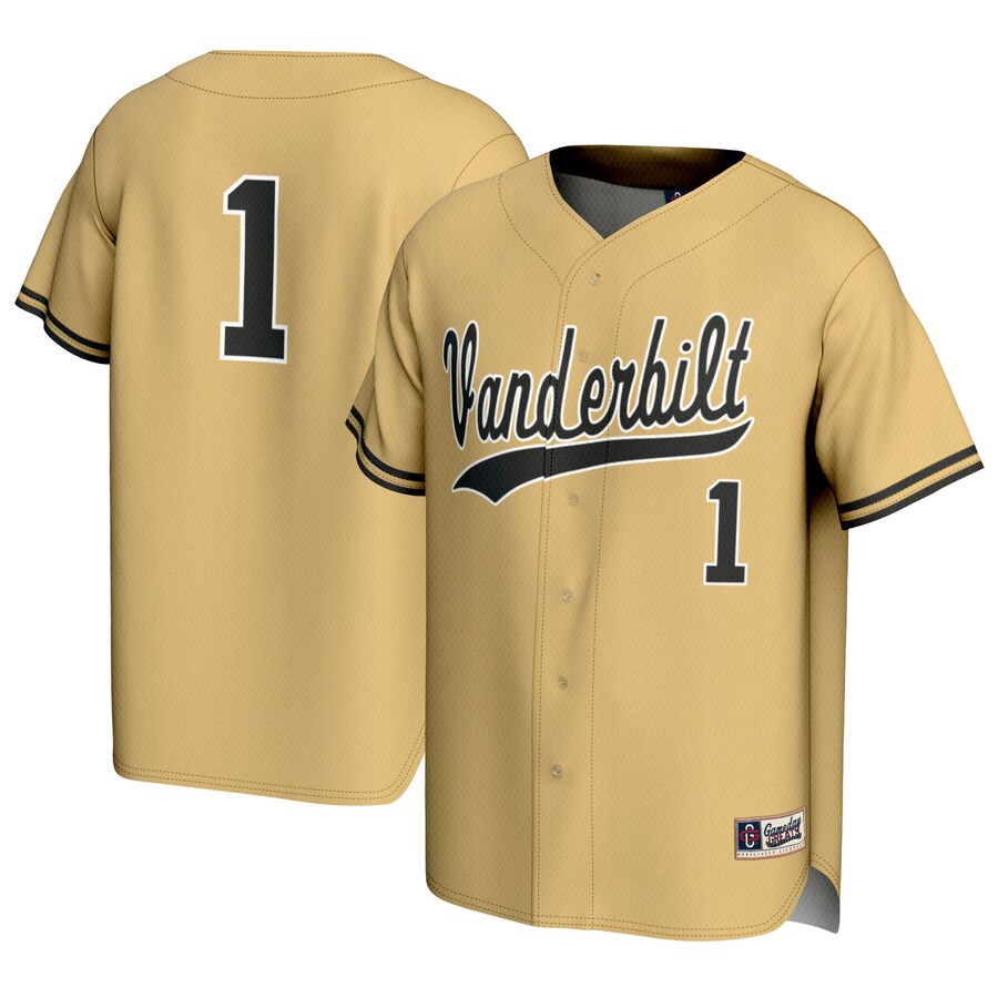 Youth GameDay Greats #1 Gold Vanderbilt Commodores Baseball Lightweight Fashion Jersey - Jersey
