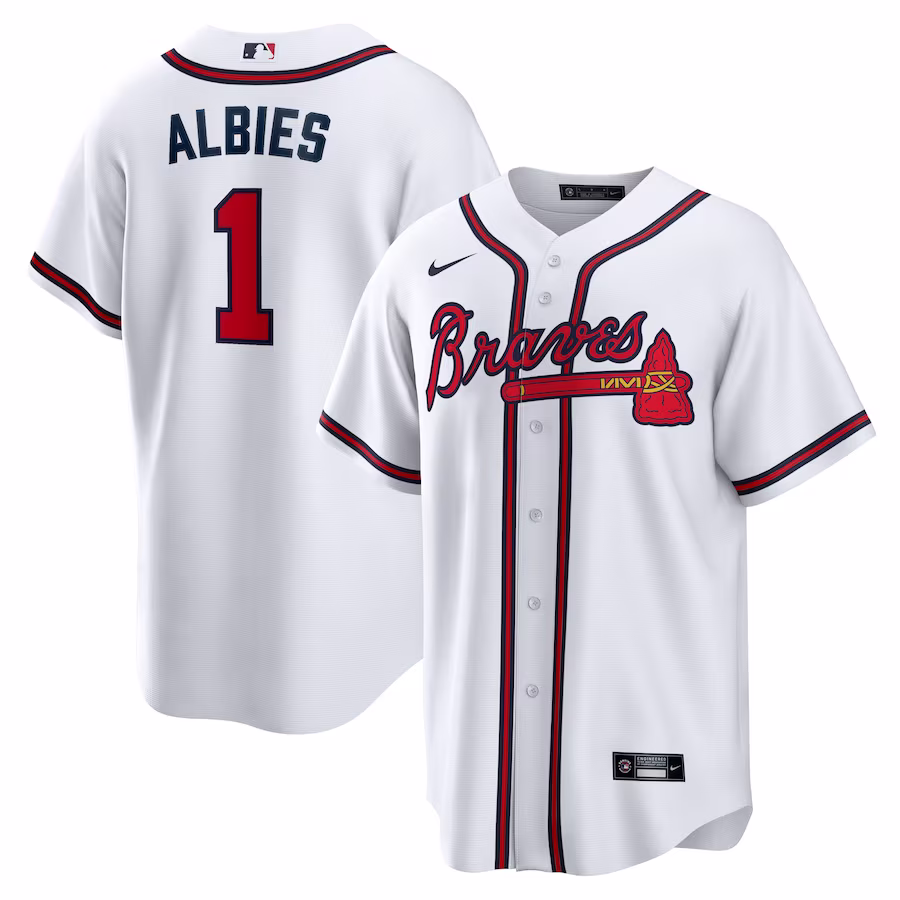 Men's Atlanta Braves Ozzie Albies Nike White Home Replica Player Name Jersey - Jersey