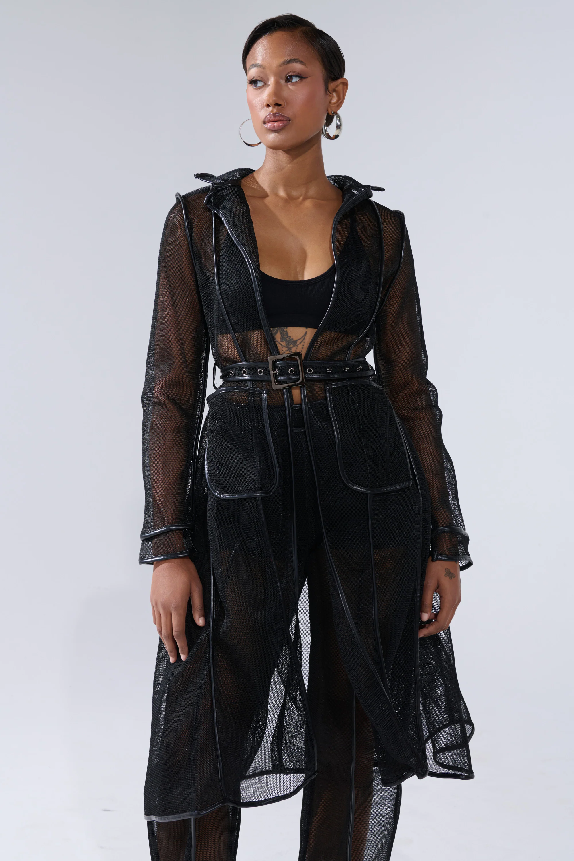 ONE TO WATCH MESH TRENCH IN BLACK - Akira Wear