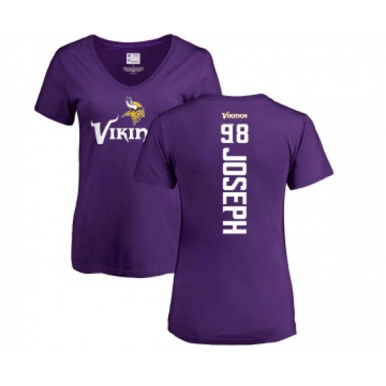 Football Women's Minnesota Vikings #98 Linval Joseph Purple Backer Slim Fit T-Shirt - Jersey