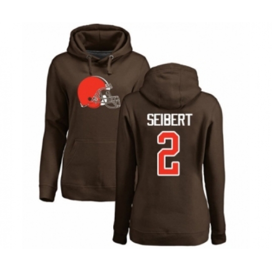 Football Women's Cleveland Browns #2 Austin Seibert Brown Name & Number Logo Pullover Hoodie - Jersey