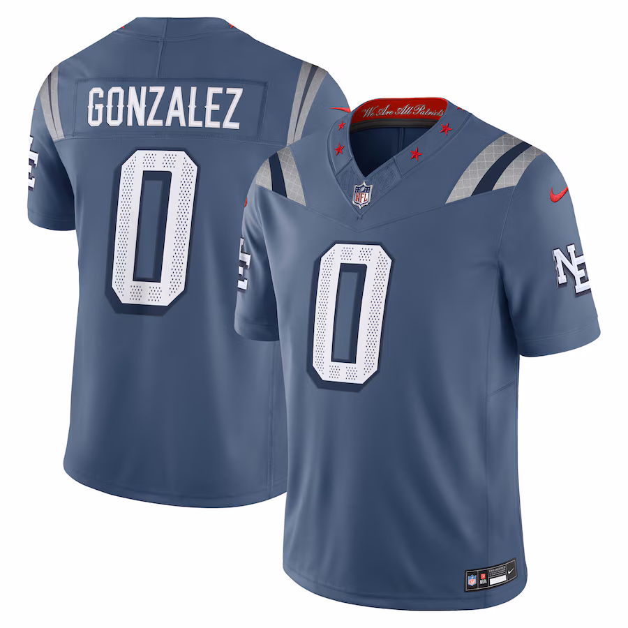 Men's New England Patriots Christian Gonzalez Nike Storm Blue 2025 Rivalries Collection Limited Jersey - Jersey