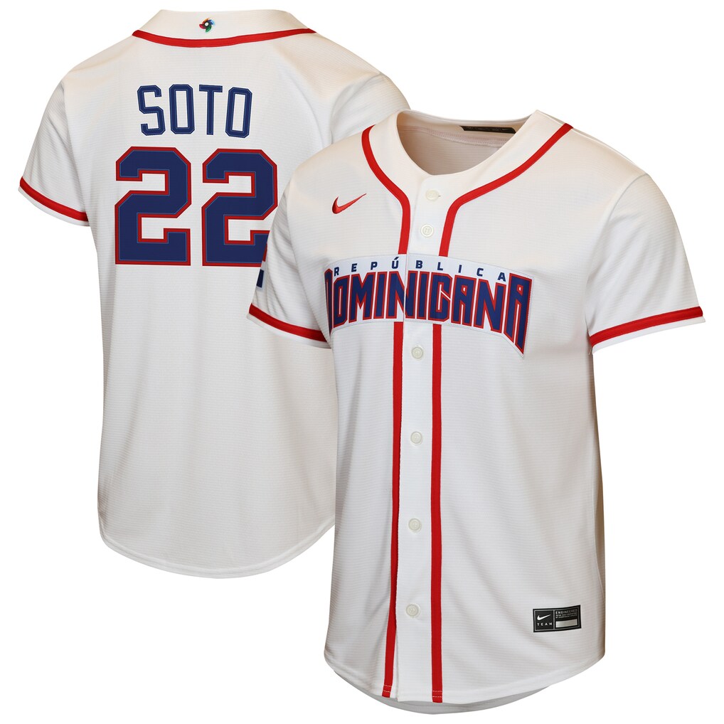 Youth Dominican Republic Baseball Juan Soto Nike White 2026 World Baseball Classic Home Replica Jersey - Jersey
