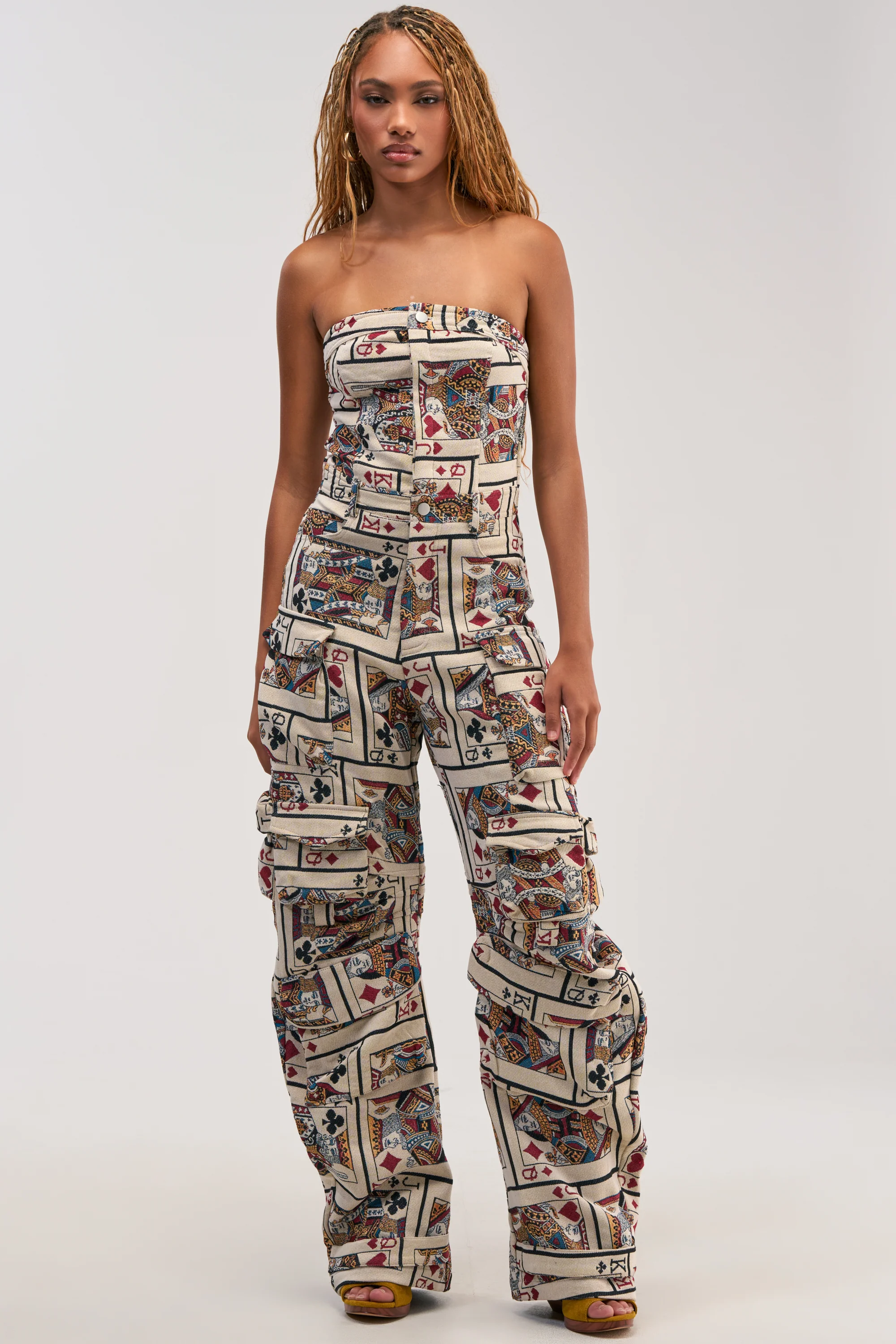 NO ONE LIKE ME CARD PRINT CARGO JUMPSUIT - Akira Wear