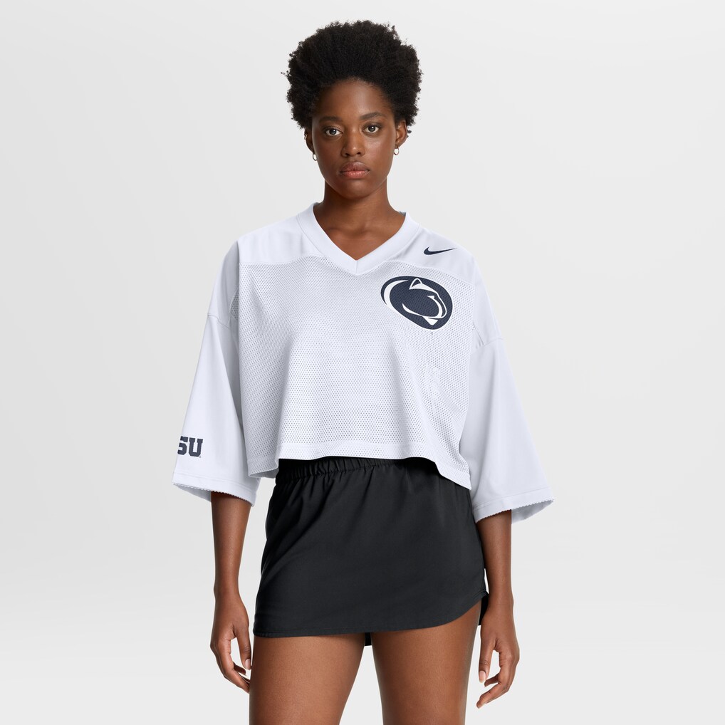 Women's Nike White Penn State Nittany Lions Cropped Mesh Dri-FIT Fashion Jersey - Jersey