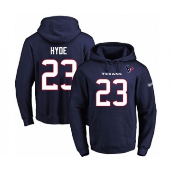 Football Men's Houston Texans #23 Carlos Hyde Navy Blue Name & Number Pullover Hoodie - Jersey