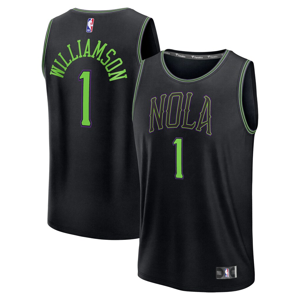 Men's New Orleans Pelicans Zion Williamson Fanatics Black 2025/26 City Edition Fast Break Jersey - Jersey