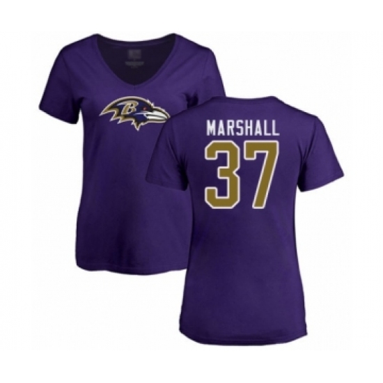 Football Women's Baltimore Ravens #37 Iman Marshall Purple Name & Number Logo T-Shirt - Jersey