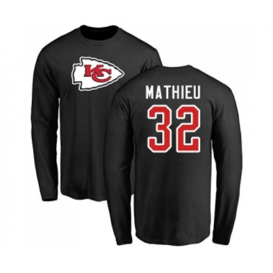 Football Kansas City Chiefs #32 Tyrann Mathieu Black Name & Number Logo Long Sleeve T-Shir - Jersey