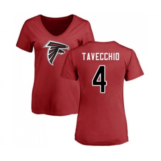 Football Women's Atlanta Falcons #4 Giorgio Tavecchio Red Name & Number Logo T-Shirt - Jersey