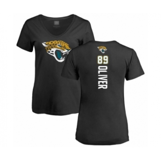 Football Women's Jacksonville Jaguars #89 Josh Oliver Black Backer V-Neck T-Shirt - Jersey