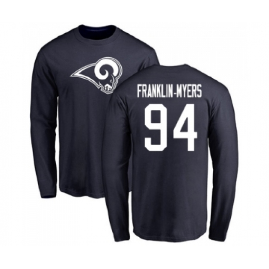 Football Los Angeles Rams #94 John Franklin-Myers Navy Blue Name & Number Logo Long Sleeve T-Shirt - Jersey